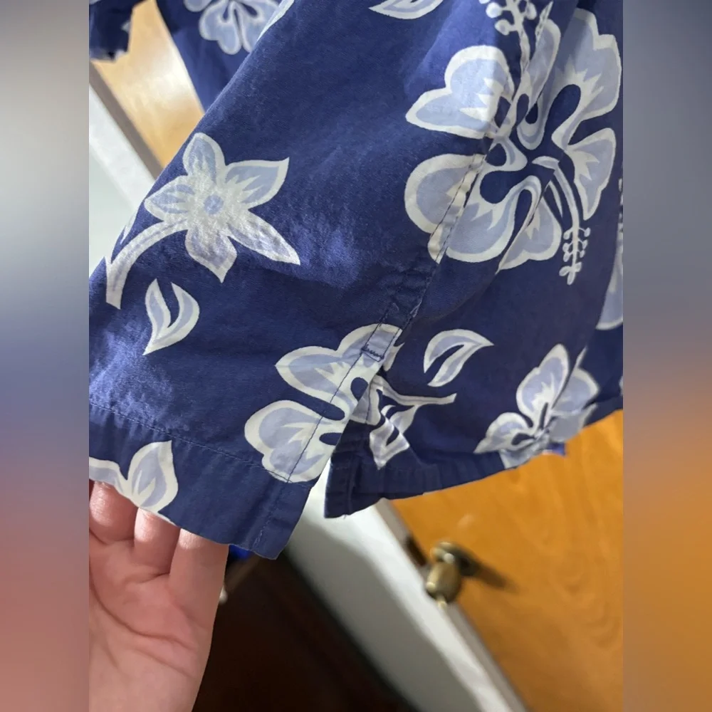Lands' End Navy Hawaiian Floral Shirt